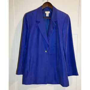California Style Womens Size 8 Silk Blue Classic Blazer Button Retro Vintage 90s